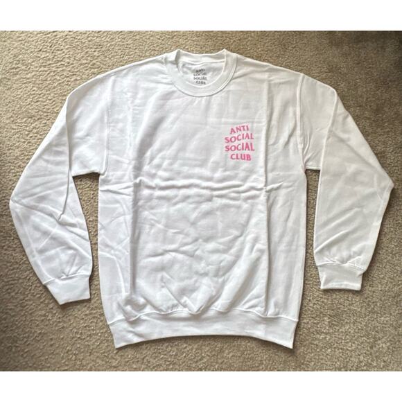 Anti Social Social Club Pink Logo Crewneck White (ASSW325-M) Men's Medium NEW - Picture 2 of 6